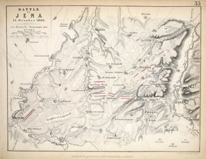 Kart over slaget ved Jena, utgitt av William Blackwood and Sons, Edinburgh og London, 1848 (håndfarget gravering)